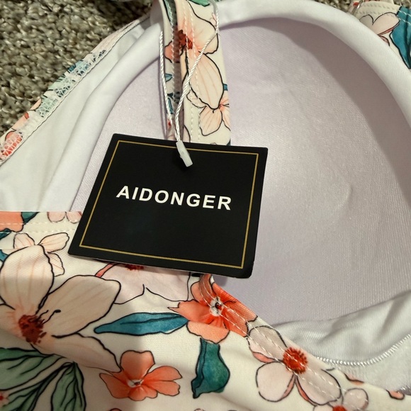 Aidonger - Floral Swim Dress Swim Suit - Coral & White - Size Large - Picture 3 of 4